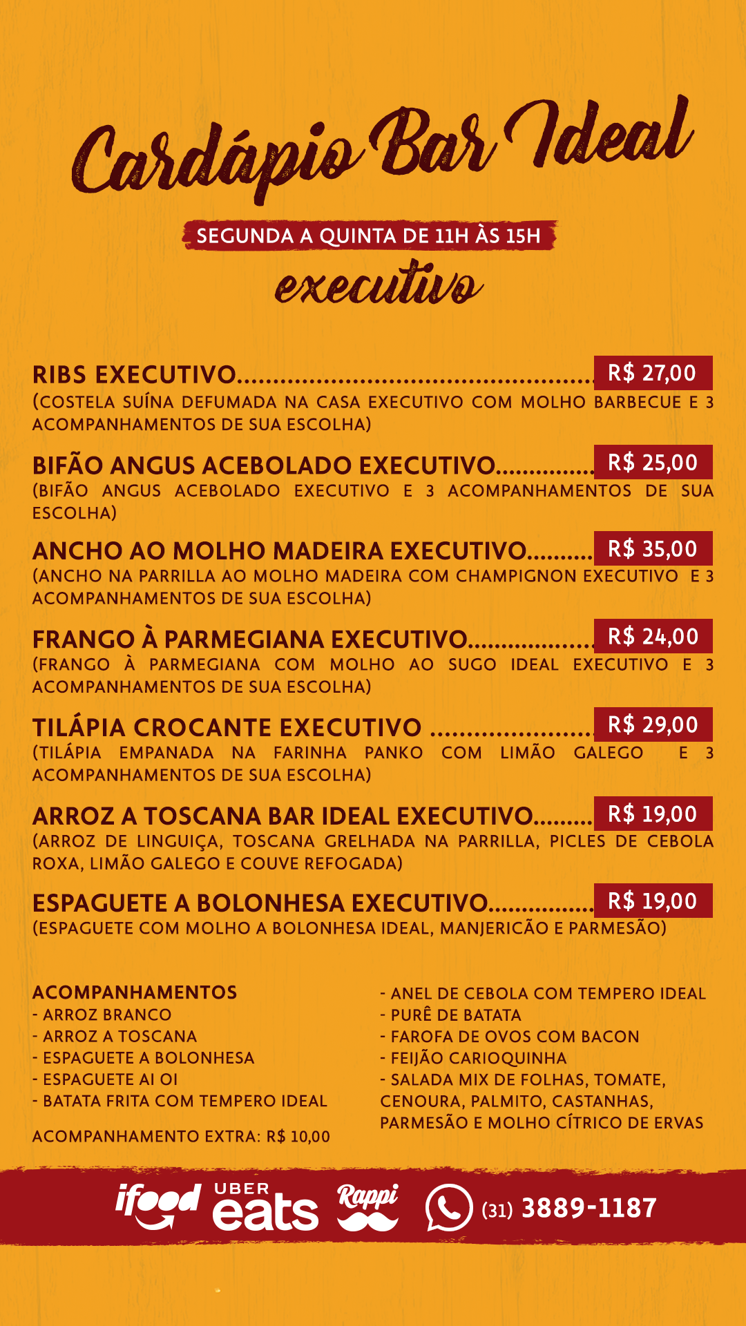 Bebidas Cardápio Bar Ideal